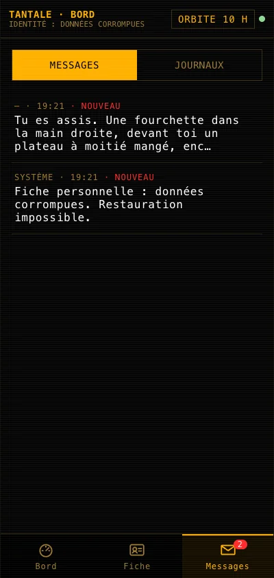 La messagerie privée : le texte du réveil de chaque personnage